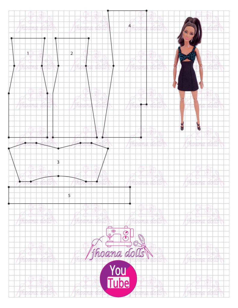 Vestido curto para Barbie modelo 45 - molde parte 1