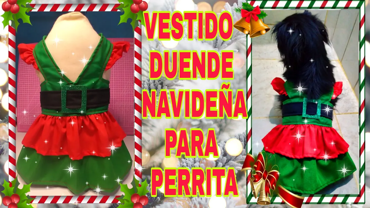 Vestido de duende natalino para cachorrinha