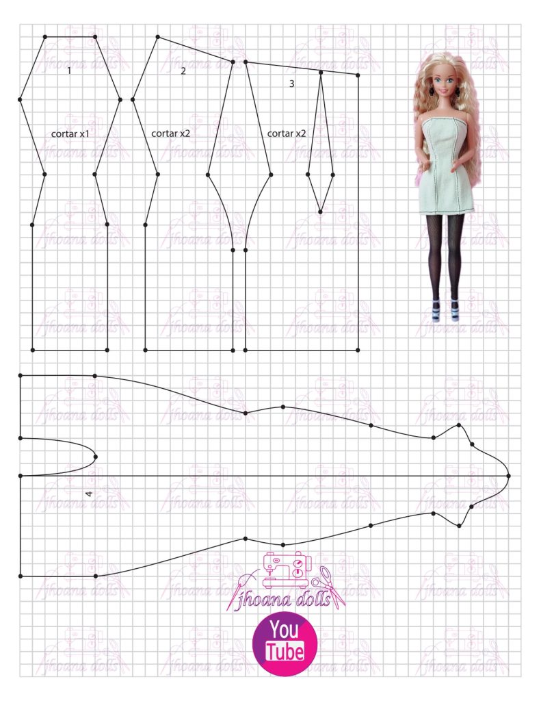 Vestido e meias para Barbie antiga - molde parte 1