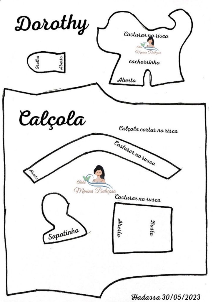 Vestido e sapato da boneca Dorothy - molde parte 5