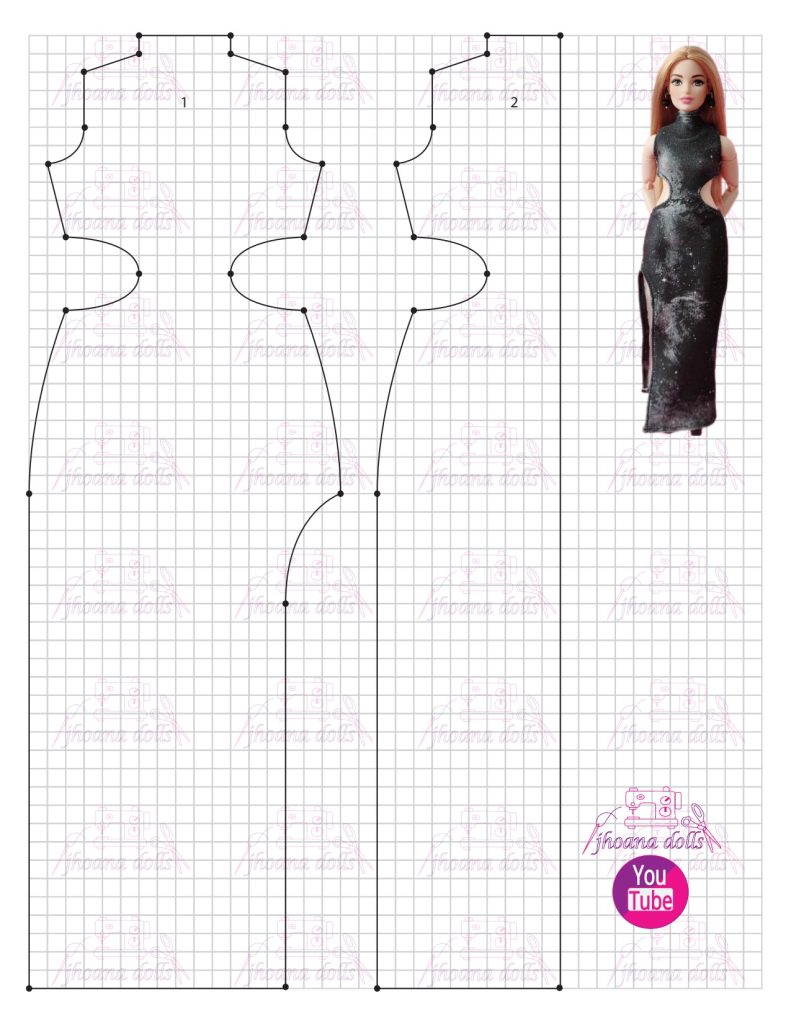 Vestido longo assimétrico para Barbie Curvy - molde parte 1
