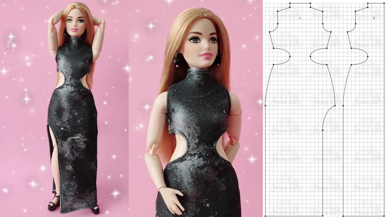 Vestido longo assimétrico para Barbie Curvy