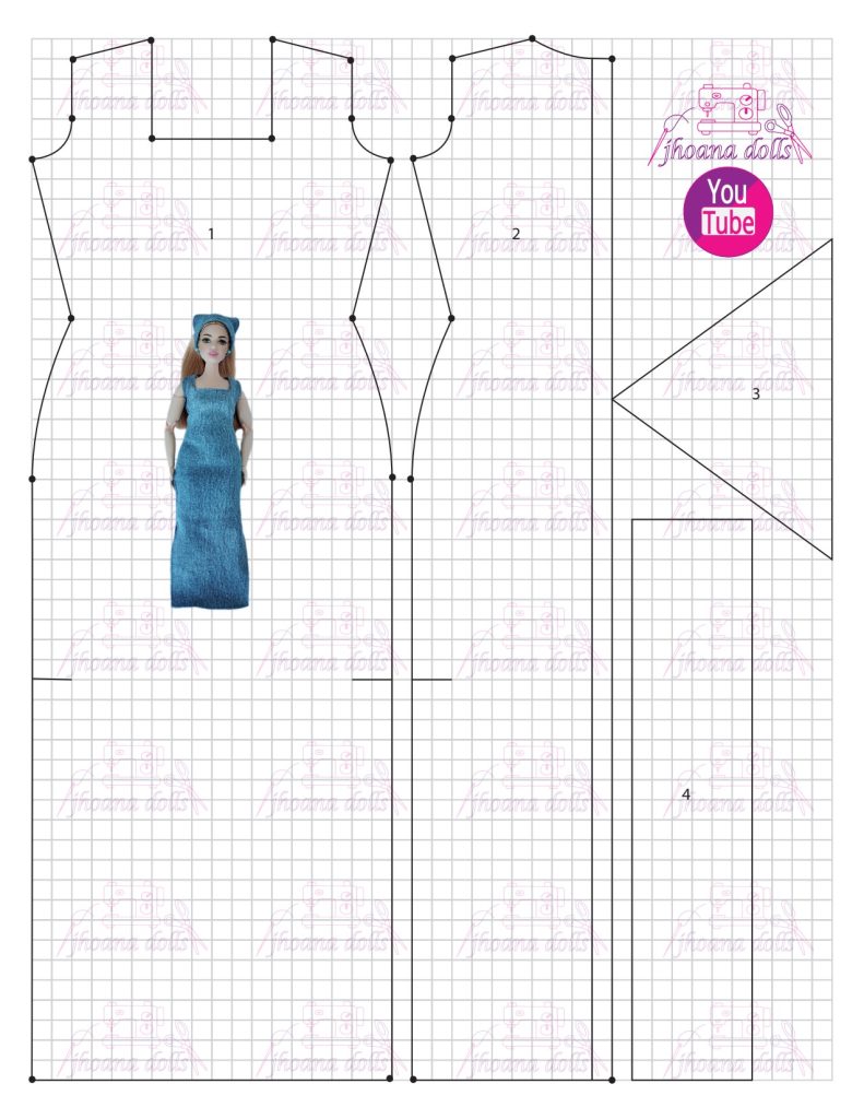 Vestido longo para Barbie Curvy modelo 152 - molde parte 1