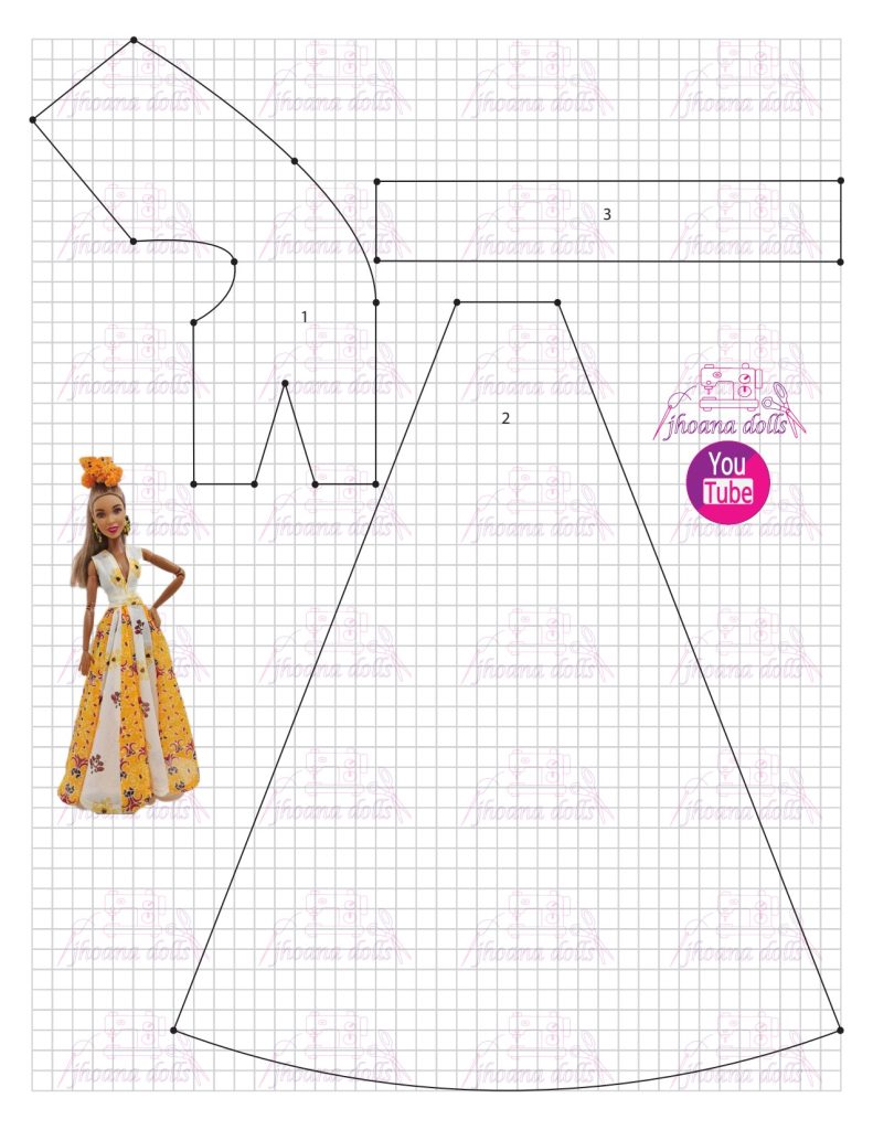 Vestido longo para Barbie modelo 11 - molde parte 1