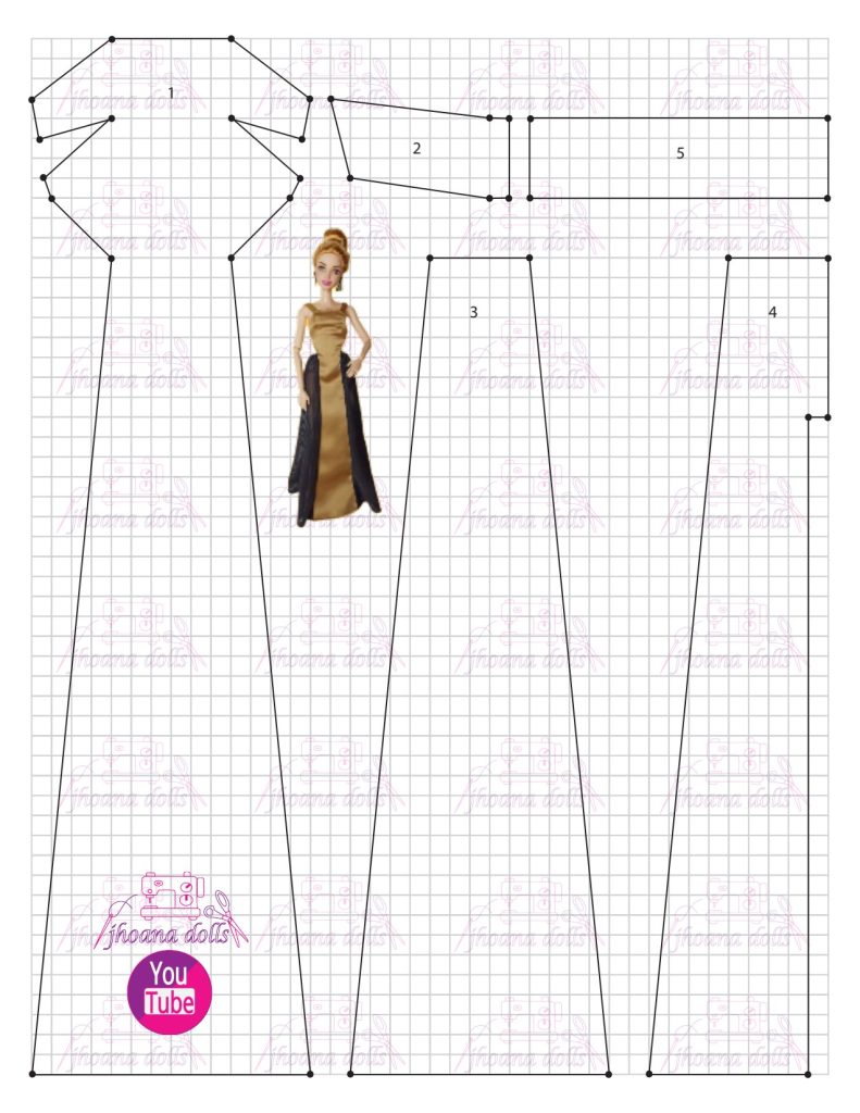 Vestido longo para Barbie modelo 14 - molde parte 1