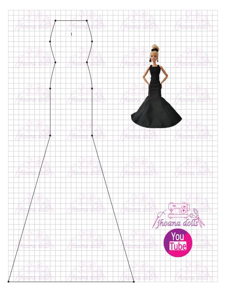 Vestido sereia para Barbie modelo 87 - molde parte 1