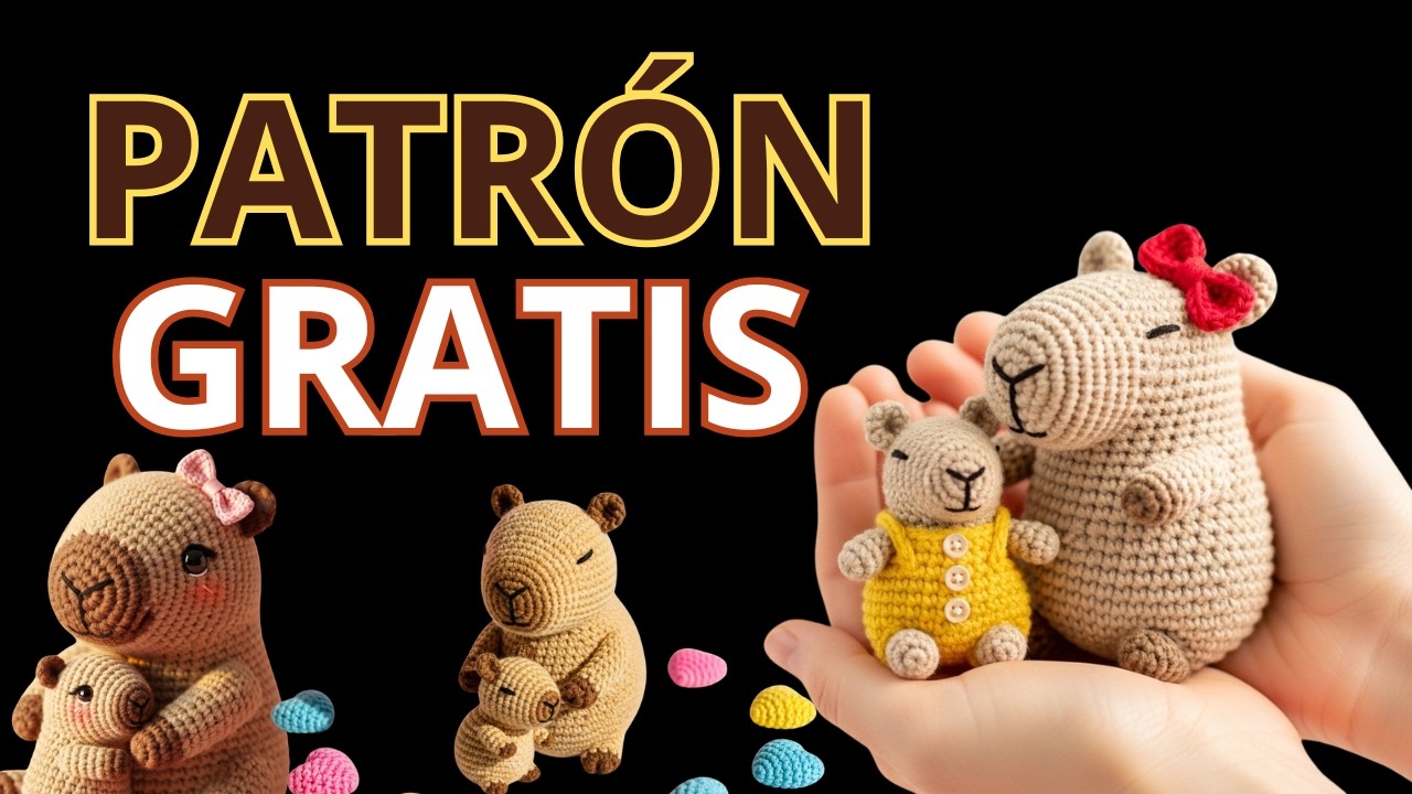 Capivara mãe e filhote de amigurumi