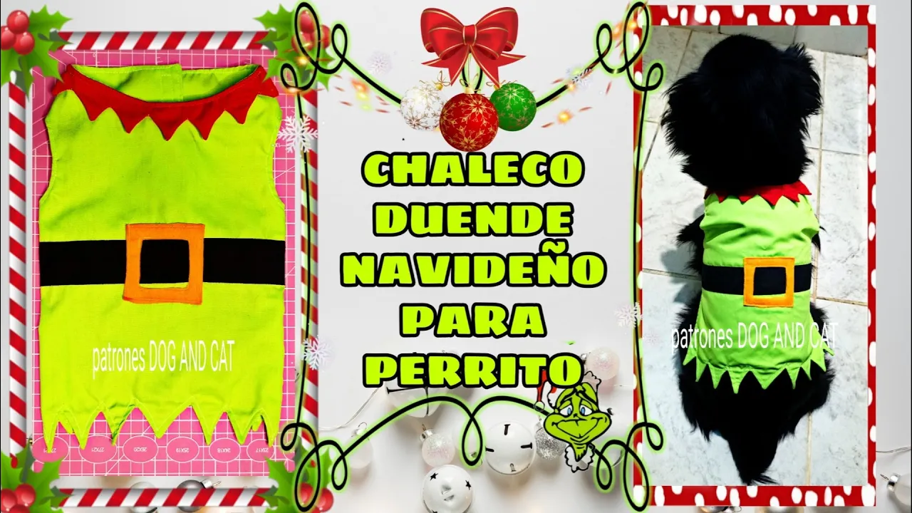 Colete de duende natalino para cachorro