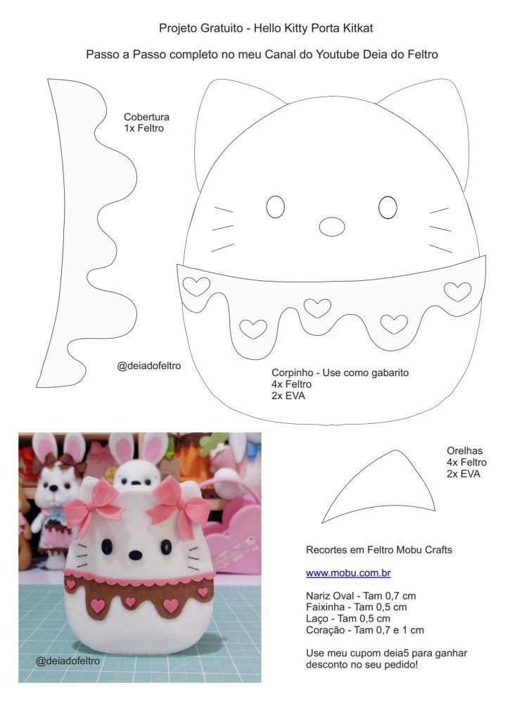 Como fazer Hello Kitty de feltro - molde parte 1