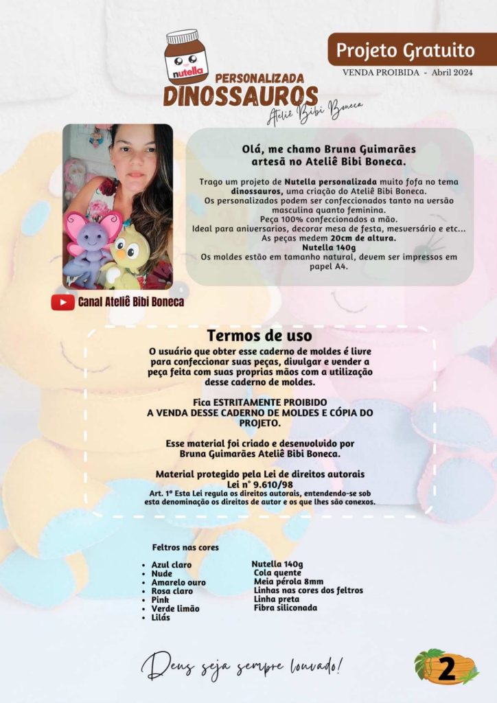 Como fazer pote de Nutella personalizado com dinossauro de feltro - molde parte 2