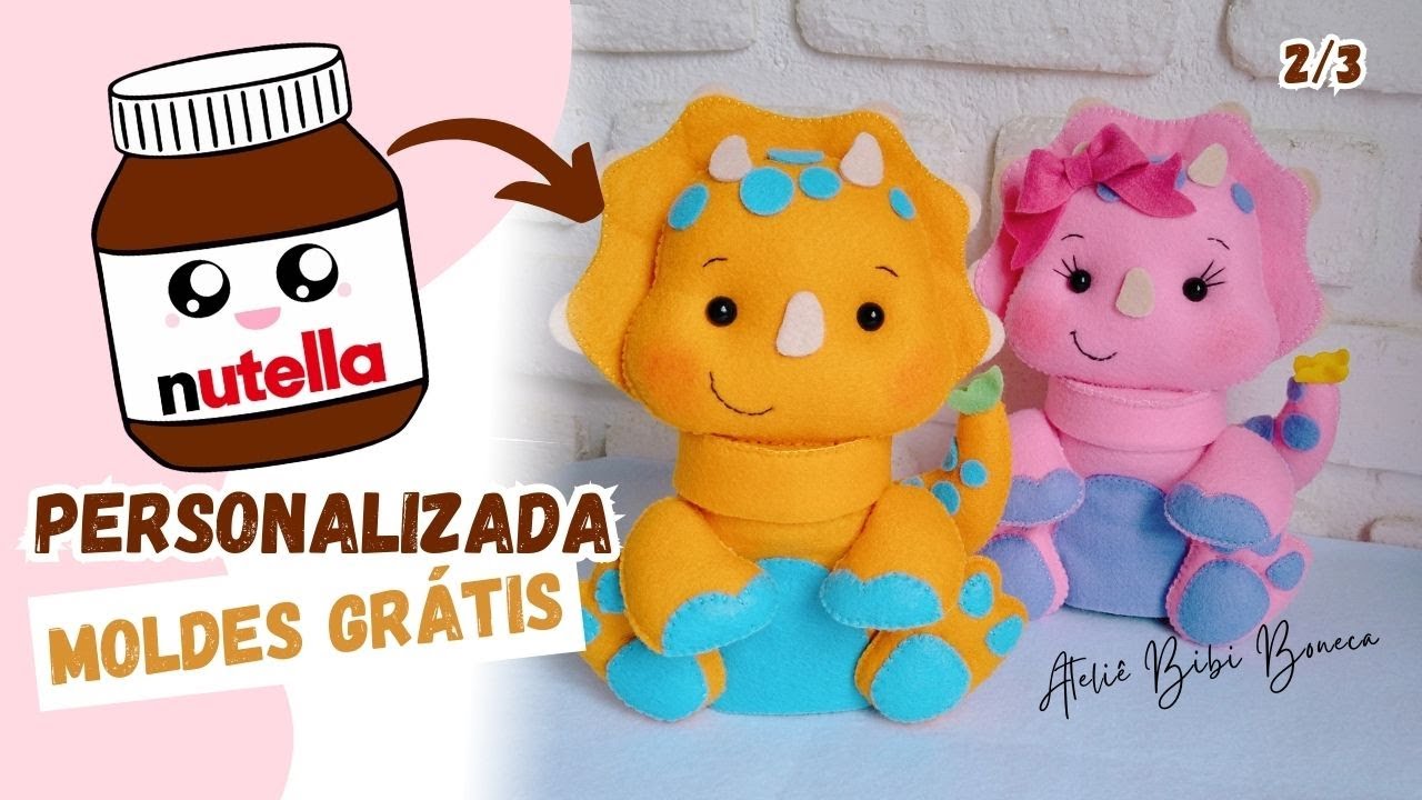 Como fazer pote de Nutella personalizado com dinossauro de feltro