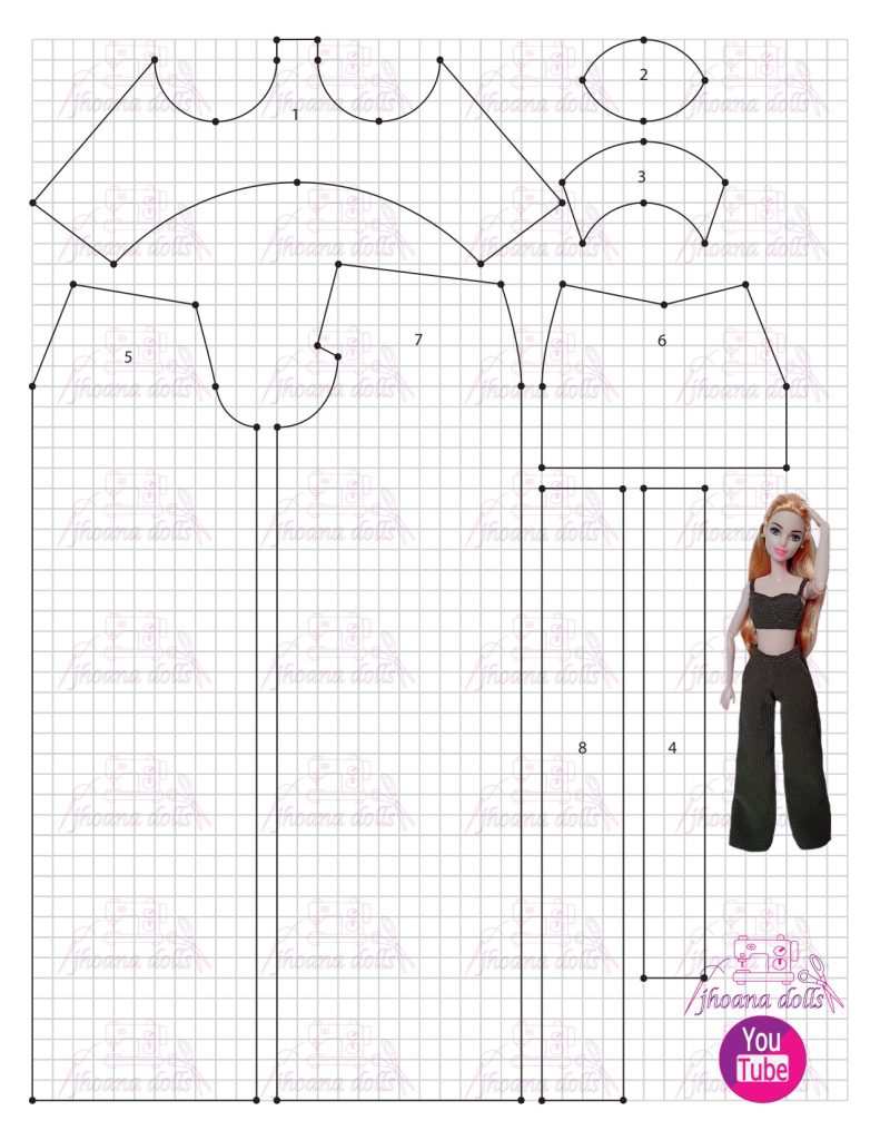 Corpete e calça pantalona para Barbie - molde parte 1