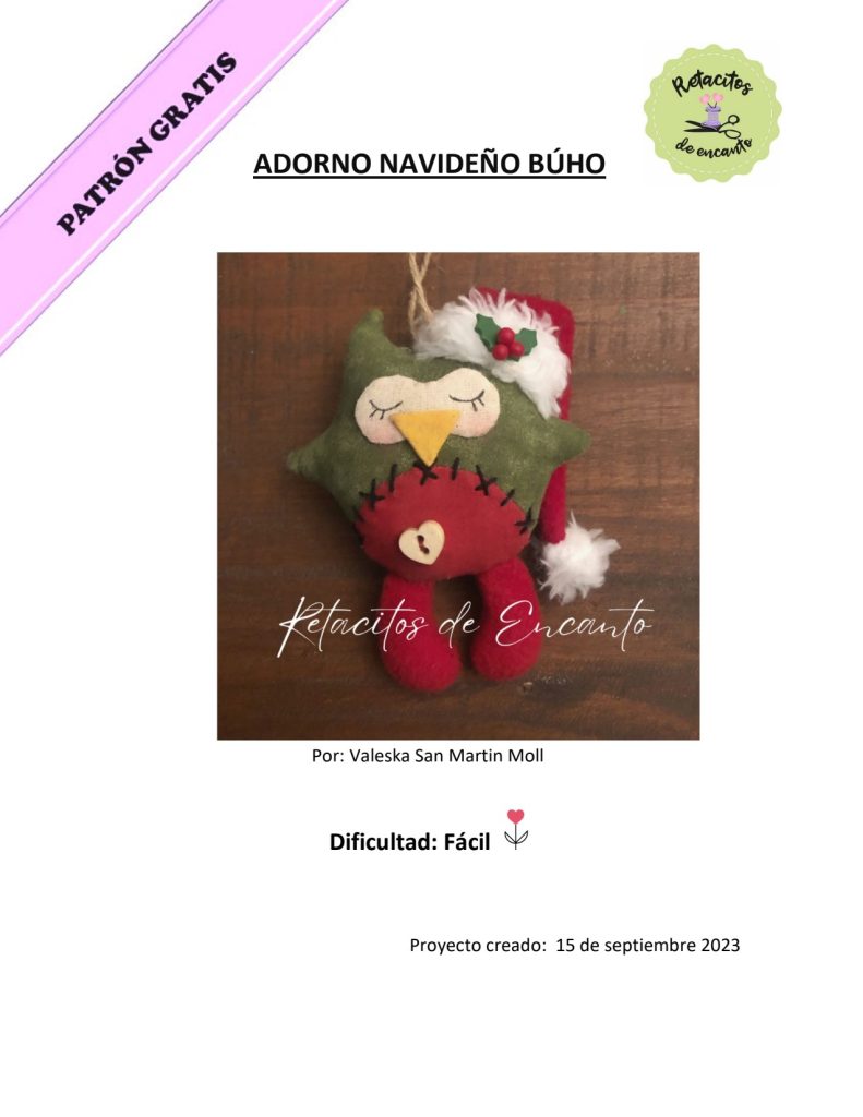 Enfeite de Natal de coruja de tecido - molde parte 1