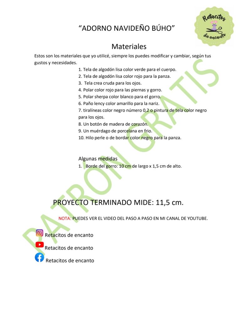 Enfeite de Natal de coruja de tecido - molde parte 2