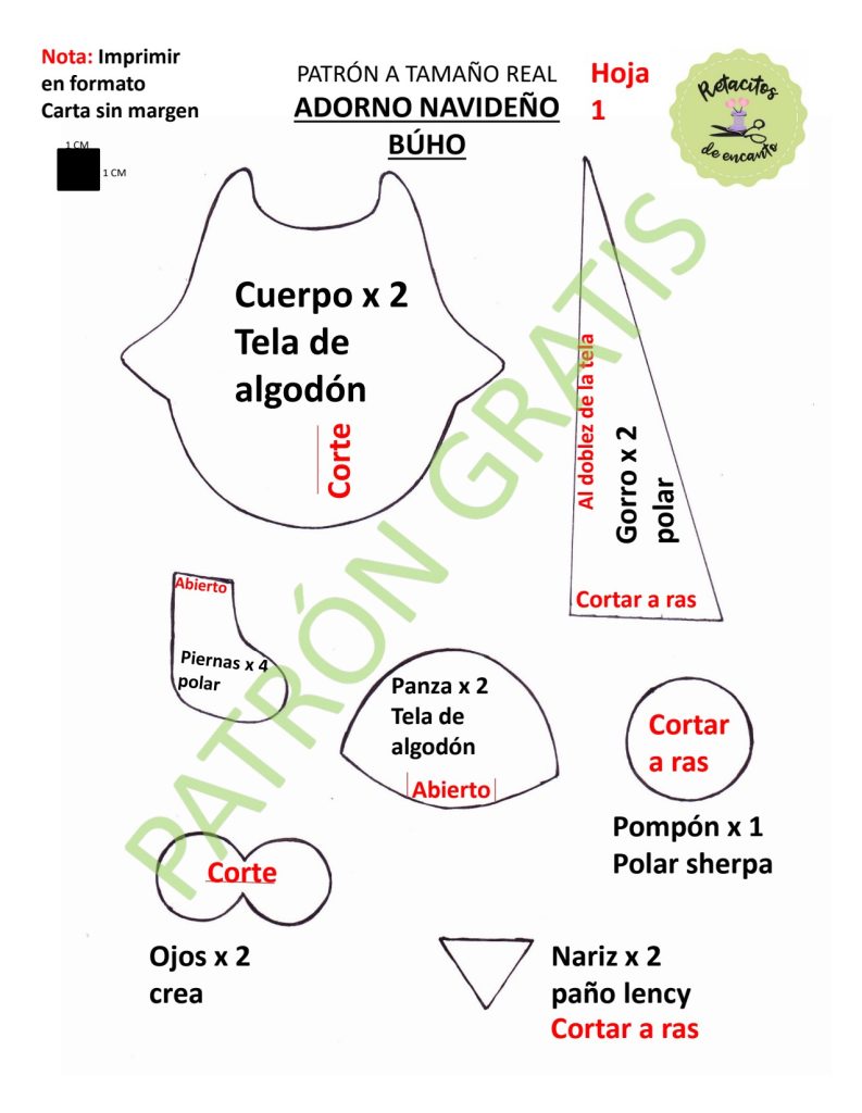Enfeite de Natal de coruja de tecido - molde parte 3
