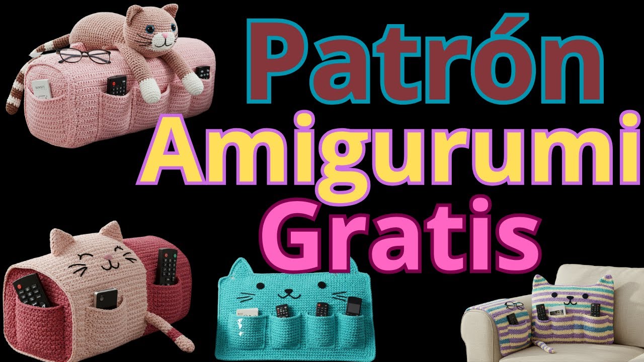 Organizador de sofá de crochê em formato de gato