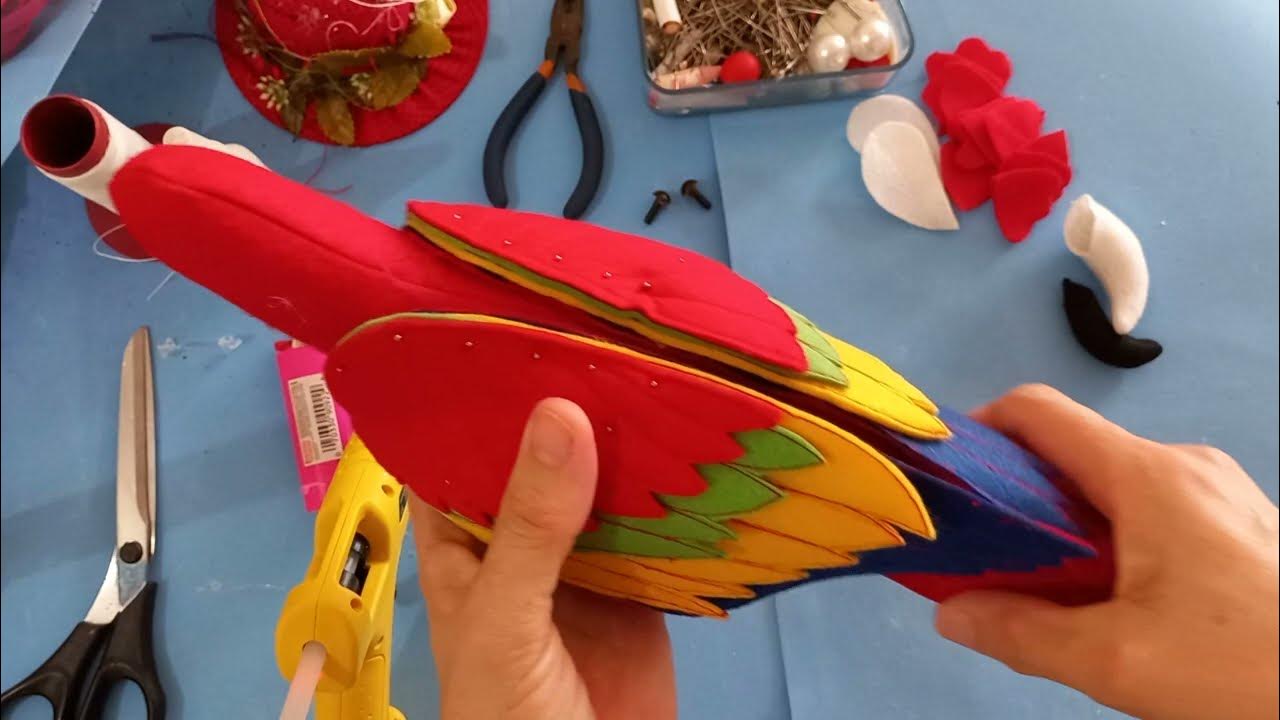 Pássaro arara de feltro 3D parte 3