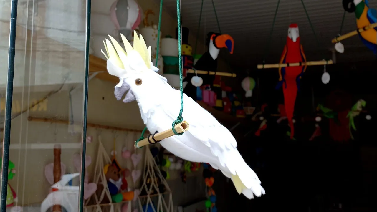 Pássaro cacatua branca de feltro 3D