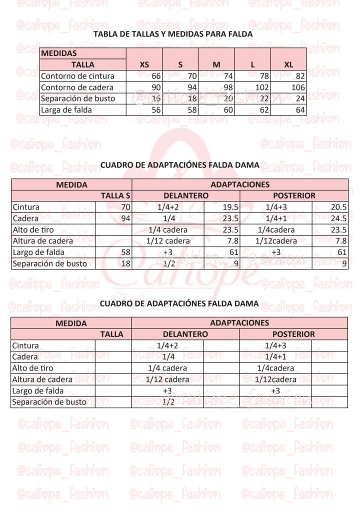 Traçado básico de saia com tabela de medidas em tamanho real - molde parte 1
