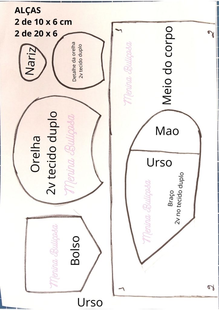 Urso naninha de tecido - molde parte 3