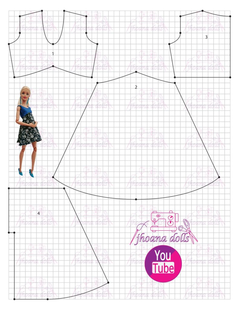 Vestido de gestante para Barbie - molde parte 1