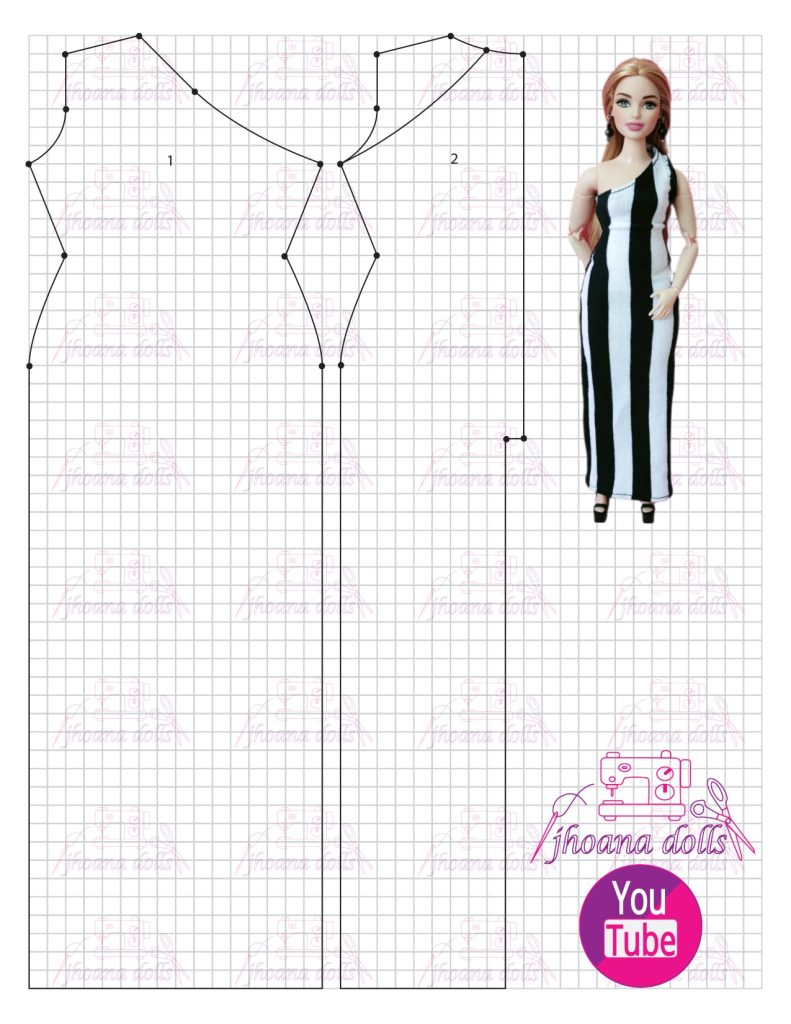 Vestido longo para Barbie Curvy modelo 135 - molde parte 1