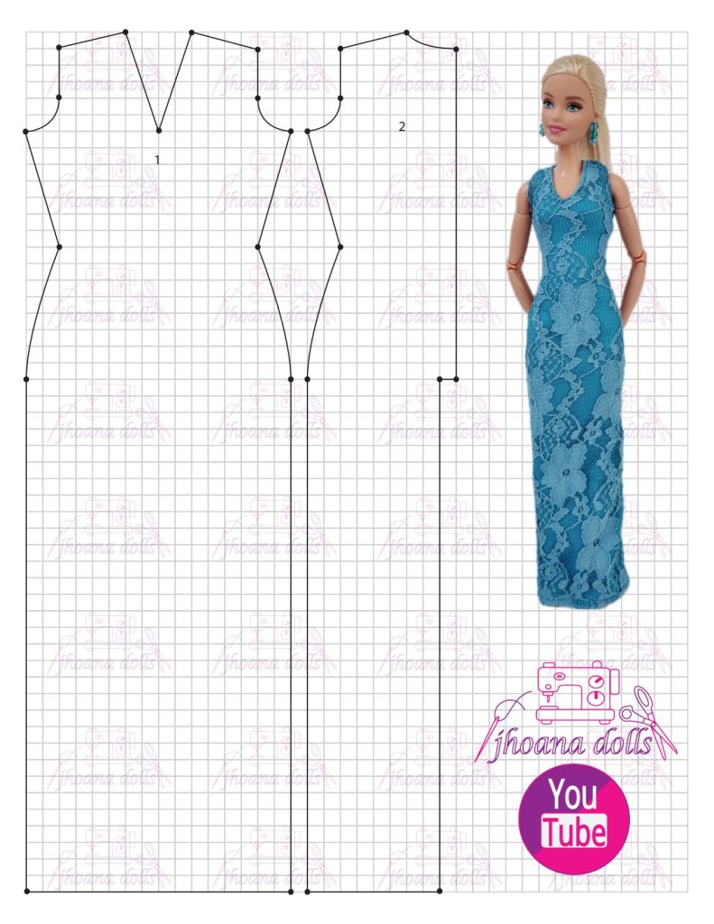 Vestido longo para Barbie modelo 102 - molde parte 1