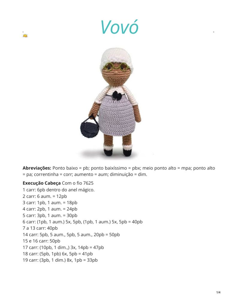 Vovó Margarida de amigurumi - molde parte 1